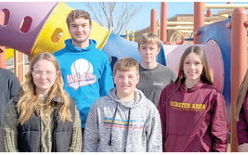 Webster Area Middle and High School students of the month for March, by grade are from left, front, seventh Claire Halvorson, sixth Tucker Wickre, eighth Jaden Lorensberg, ninth Alyssa Zacher; back, 12th Xander Rencountre, 11th Dylan Carlson and 10th Tevin Howder. Reporter &amp;amp; Farmer | Subscriber snapshot