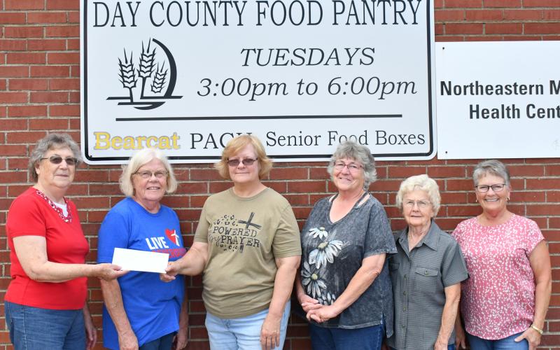 Day County Democrats presented Day County Food Pantry with a donation of $410 Sept. 2. From left is Day County Democrats District 1 representative Alice Bartell and food pantry volunteers Winnie Jacobs, Margaret Kwasniewski, Mary Wagner, Carol Richardt and Susie Hanson. Reporter &amp;amp; Farmer | Leyton Beardslee