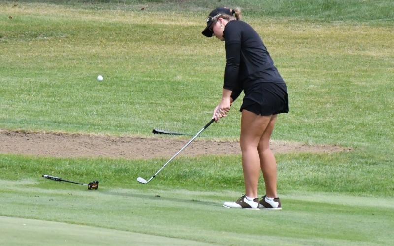 Webster Area Bearcat golfers participated in the state tournament June 1-2. Here, Bailee Ninke hits an easy chip to help herself keep a par. Ninke shot 21 over par and tied for seventh overall. Reporter &amp;amp; Farmer | Connor Handrahan