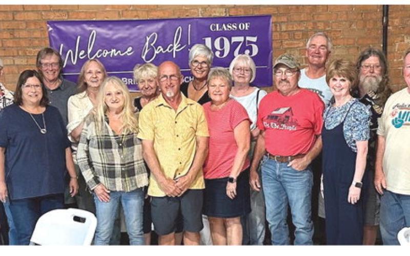 Bristol High School Class of 1975 celebrated their 50th class reunion. Attending were from left, Susan Chamberlain, Barb (Grimes) Bawek, Greg Loterbauer, Janet (Olson) Lardy, Lonnie Bartell, Bette (Solberg) Zenk, Austin Grimes; back, Mark Grode, Deanna (Anderson) Battes, Karla (Kvernevig) Beisch, Diana (Stern) Marko, Alice (Grode) Kary, Norma (Grimes) Shanholtz, Berny Korf and Kurt McKane. Reporter &amp; Farmer | Subscriber snapshot