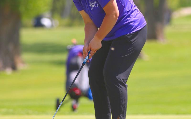 Waubay/Summit golfer Sage Gaikowski watches her putt during the Region 1B golf tournament at the Prairie Winds golf course in Watertown May 22. Gaikowski shot a 102 to claim seventh place. Reporter &amp;amp; Farmer | subscriber snapshot