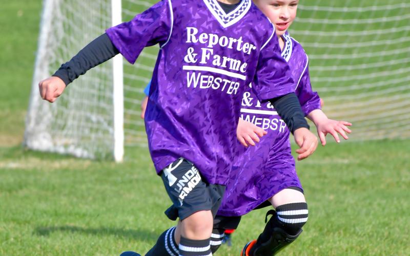 Knox Baumgarn takes the ball upfield followed by teammate Jackson Meyer during a soccer game in Webster May 1. The boys play in the Webster Area Soccer spring league that runs through May 22. See story from page 1. Reporter &amp;amp; Farmer | Leyton Beardslee