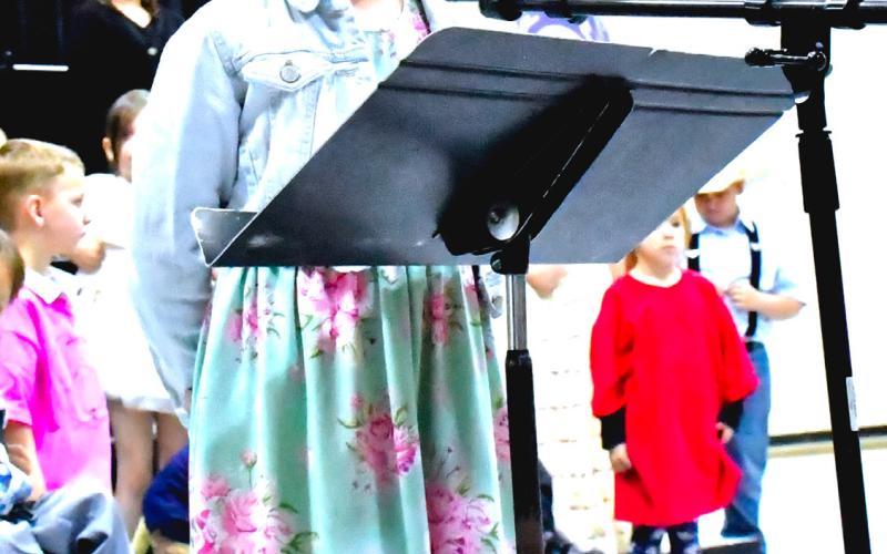 Reagan Kwasniewski sings a solo version of “Twinkle Twinkle Little Star” during Waubay’s elementary spring music concert May 5. Students sang many classic songs, including “Old McDonald Had a Farm” and “Take Me Out to the Ball Game.” Reporter &amp;amp; Farmer | Connor Handrahan