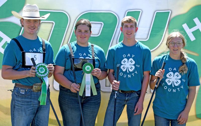 Senior 4-H showmanship winners for beef are, from left, grand champion Caleb Gaikowski, reserve grand champion Adaline Larson, Gabriel Gaikowski and Brooke Meland. Reporter &amp;amp; Farmer | Amanda Dulitz