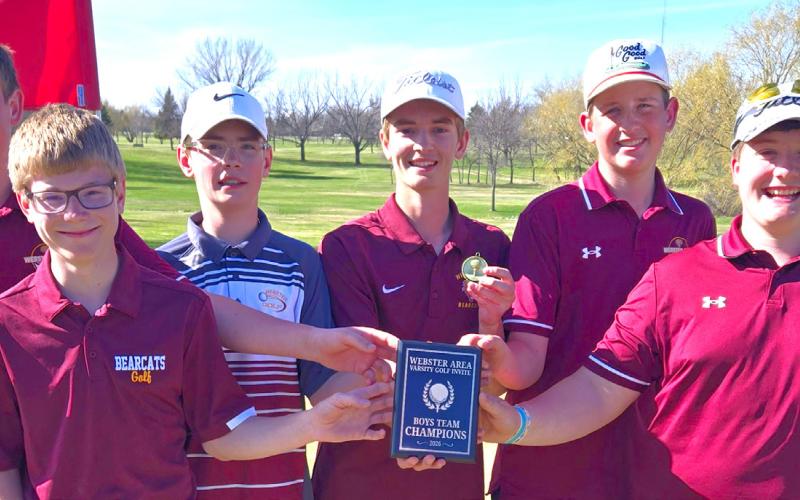 Reporter &amp; Farmer | Subscriber Snapshot Webster Area Bearcats competed in the Webster Area Invitational April 21. The boys took first place, with Seth Lesnar leading the team, shooting a 70 and having the lowest score overall. From left, Quinn Simonson, Maverick Coester, Drake Dargatz, Lesnar, Silas Simonson and Zayden Finch.