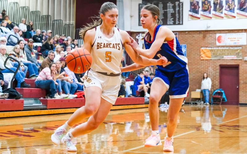 Chloe Mammenga (5) of Webster Area drives towards the basket during the Bearcats 47-61 loss to Warner Dec. 13 in Webster. Mammenga finished with 12 points to lead the team. Reporter &amp;amp; Farmer | Leyton Beardslee