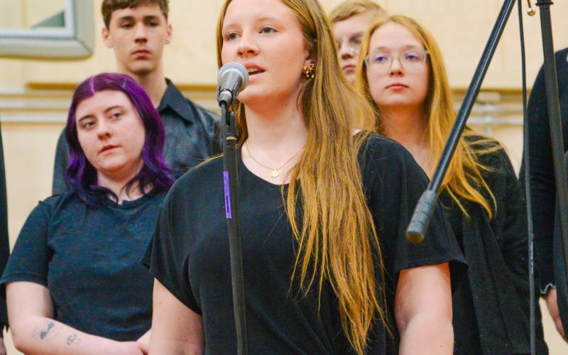 Reporter &amp;amp; Farmer | Leyton Beardslee Callie Shoemaker of Webster Area High School (right) sings a solo during a choir performance at the school’s cabaret concert March 16.