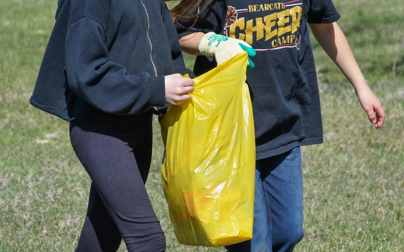 Members of several Webster Girl Scout troops gathered at the Webster Girl Scout Park April 22 for Earth Day where they spent time collecting loose garbage and trash to clean up the public space. Pictured are Olivia Ewing and Ava Schulz. Fourteen girls from kindergarten to third grade made up the group of Daisy and Brownie troops. Reporter &amp;amp; Farmer | Amanda Dulitz