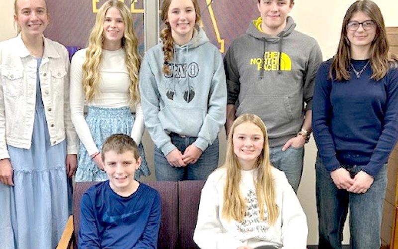 Webster Area Middle and High School December students of the month, by grade, from left are, front, sixth Preston Sattler, seventh Camryn Snaza; back, 10th Kinsey Kuecker, 11th Alyssa Zacher, eighth Carlee Wik, 12th Tevin Howder and ninth Quinn Matthews. Reporter &amp;amp; Farmer | Subscriber snapshot