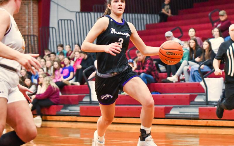 Addison Heinje (3) of Waubay/Summit Mustangs looks to score during the Mustangs 62-40 victory over Webster Area Bearcats Jan. 12 in Webster. Heinje finished with a 22 point, 12 rebound double-double in the win. Reporter &amp;amp; Farmer | Leyton Beardslee