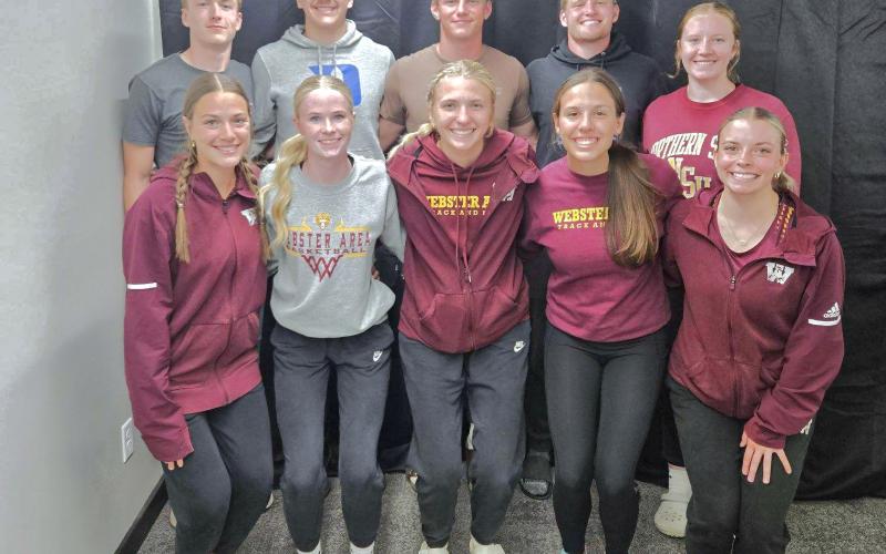 Webster Area Bearcat track and field athletes had their award ceremony May 21. For the girls Braelynn Breske recieved most valuable runner; Callie Shoemaker, most valuable thrower; Sarah Zubke, most valuable jumper; Emily Acree, most improved; Alyssa Zacher, hardest worker; Kenley Grewe, Ashley Charron Award. For the boys Henry Witt recieved most valuable runner; Jeron McCreary, most valuable jumper; Gage Baumgarn, most improved; Matthew Mount, most valuable thrower, hardest worker and the Mike Bartos Award