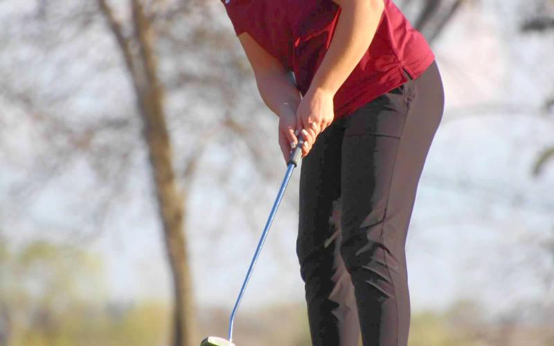 Bailee Ninke watches her putt at the Hamlin Invitational golf tournament May 1. Ninke shot a 96 and placed ninth at the Lake Poinsett course. Reporter &amp;amp; Farmer | Subscriber Snapshot