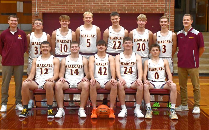 From back left is assistant coach Riley Reetz, Bristol Benike, Alec Garrett, Sheldon Schmieg, Jase Voss, Grady Wagner, Seth Lesnar and head coach Matthew Lenards. Front, from left, is Jeron McCreary, Matthew Mount, Jack Shoemaker, Gage Wik and Peyton Sichmeller.