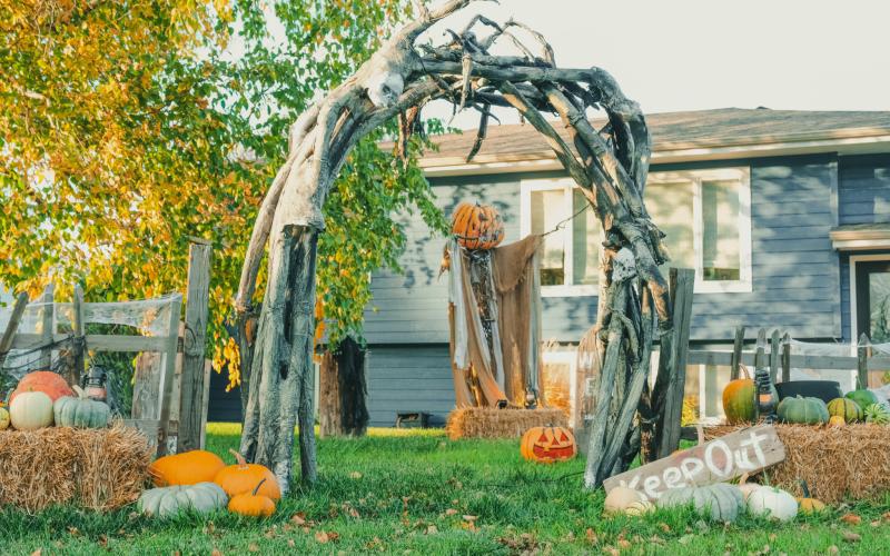Halloween decorations made by Shay Clemensen are pictured Oct. 22 in Webster. Besides making his own Halloween props he also grows pumpkins to carve and use as decoration. Reporter &amp;amp; Farmer | Leyton Beardslee