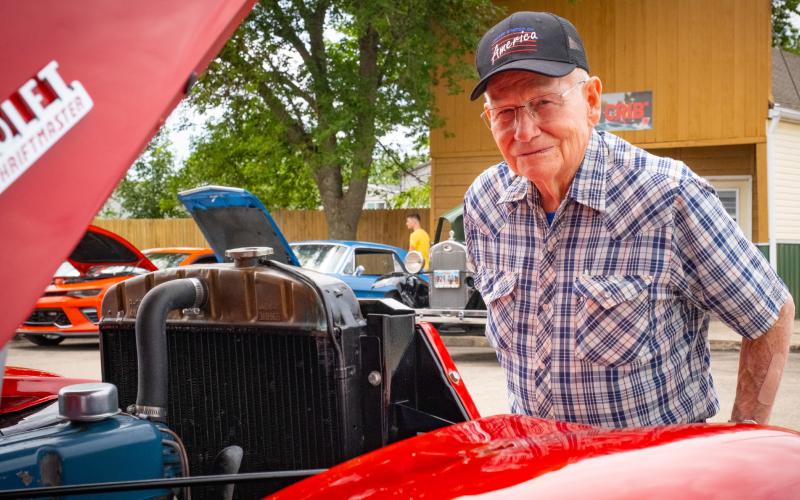Stan Arnold of Waubay looks over a 1947 Chevrolet Thriftmaster pickup during a car show at Waubay Fun Fest July 19. The car is owned by Dean Enstad of Watertown who pieced the car together including using the cab from his dad’s farm truck and seats from a 2007 Chevorlet Silverado. See more photos from Fun Fest on 5. Reporter &amp; Farmer | Leyton Beardslee
