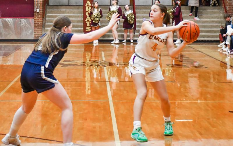Braelyn Breske looks to pass during the Bearcats 42-40 victory over Great Plains Lutheran Feb. 3 in Webster. The win ended a six game skid for the Bearcats who move to a record of 4-9. Reporter &amp;amp; Farmer | Connor Handrahan