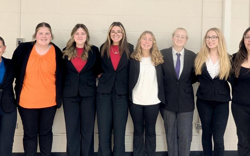 Webster Area School oral interp team, from left, Jocelyn Rumpca, Kelsey Fischer, Alivia Kuecker, Kodee Marx, Remi Hubsch, Courtney Simonson, Delilah Buxton and Izzy La Due placed third overall in region oral interp competition Nov. 18 in Aberdeen. Advancing to state competition are Rumpca-serious and humor, Simonson and Buxton- duet. Reporter &amp; Farmer | Subscriber snapshot