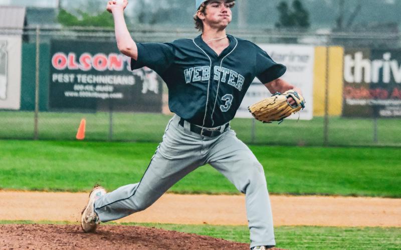 Blaize Amdahl pitches for Webster Legion Post 40 during their 7-10 loss June 13 against the Rattlers representing Linton, Ashley and Wishek, ND. Amdahl twirled five innings for Webster allowing four runs. Reporter &amp;amp; Farmer | Leyton Beardslee