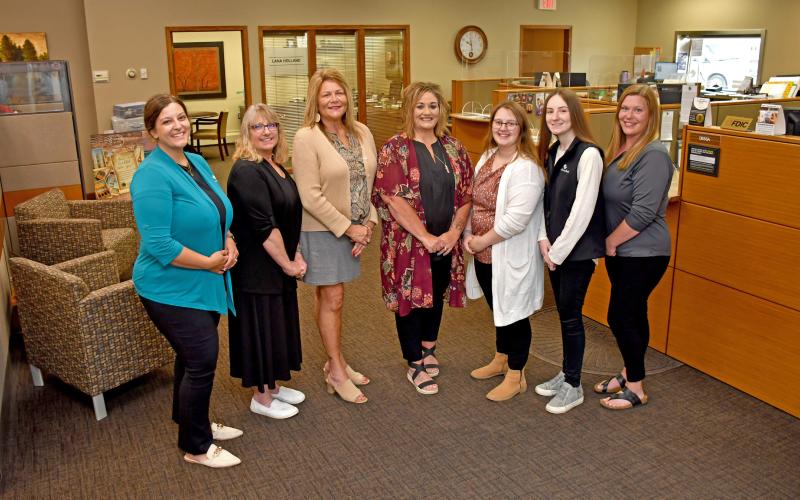 CorTrust Bank in Webster is a one-stop shop for your banking and insurance needs. Team members there are, from left, loan officer Natalie Zirbel, loan processor Suzie Miller, CorInsurance Insurance agent Kim Sinner, branch manager and loan officer Lana Holland, customer service representatives Robin Howell and Dessa Anderson and lead customer service representative Muranda Schlechter. Not pictured is internal auditor Danielle Larson.