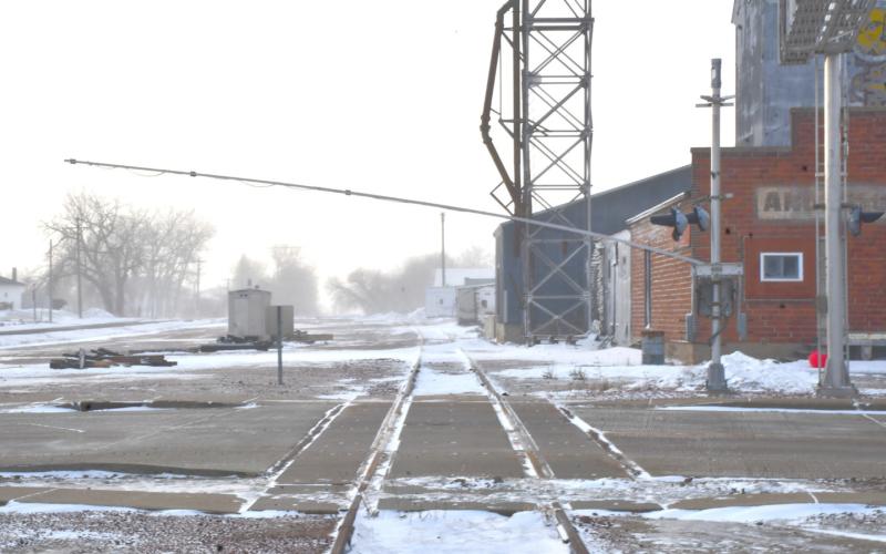 High winds bent over one of railroad crossing barricade along train tracks in Webster Dec. 18. Reporter &amp;amp; Farmer | Leyton Beardslee