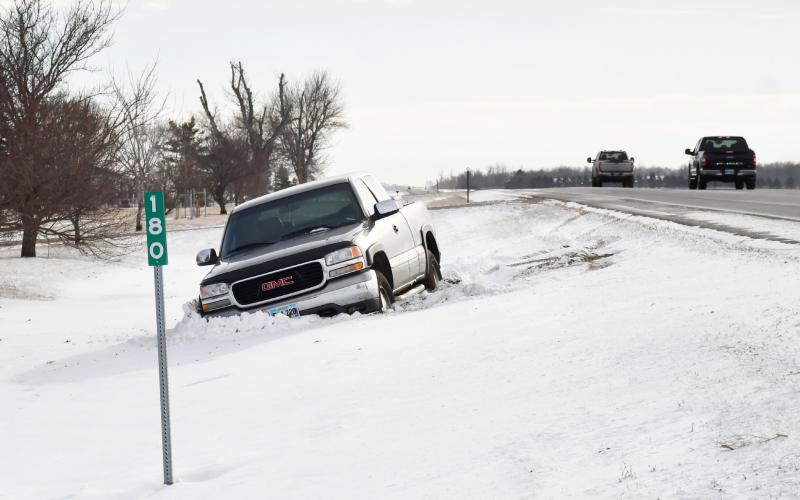 A truck sits in the ditch near the Webster cemetery along of Hwy. 25 as other trucks pass by in the difficult driving conditons. Attempts to contact the Day County Sheriff’s Office to get a report on this truck, but comments were not received. Reporter &amp;amp; Farmer | Brenner Cariveau