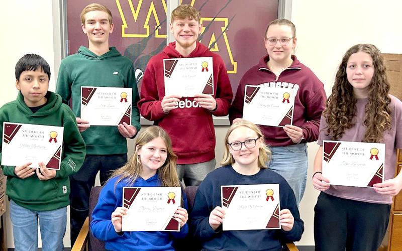 Webster Area Middle and High School students of the month for March, by grade, are from left, seated, Rynsey Jorgenson, eighth; Rylee Mortenson, 12th; standing, Mateo Rodriquez, sixth; Seth Lesnar, 10th; Alec Garrett, 11th; Makynlee Curran, ninth and Logan Zakrzewski, seventh. Reporter &amp;amp; Farmer | Subscriber snapshot