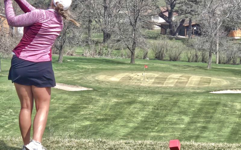 Bailee Ninke tees off on a par three during the Deuel quad event April 23. “It’s a neat hole in which there is about a 30-40 foot drop down to the green,” said head coach Tim Lesnar. Reporter &amp;amp; Farmer | Subscriber Snapshot