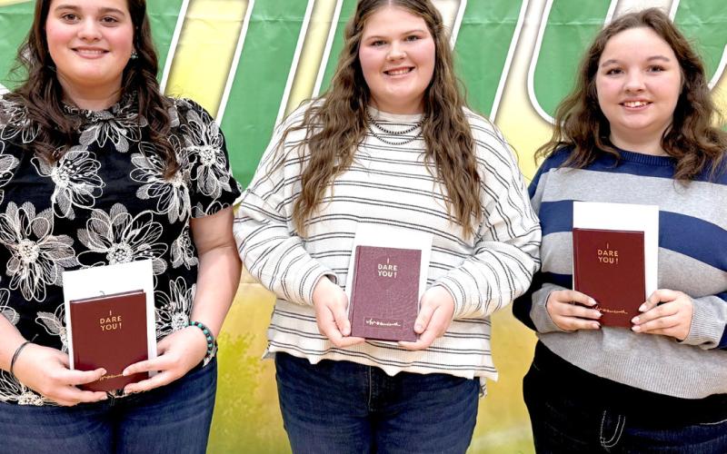 Recipients of the Danforth “I Dare You” award were, from left, Adaline Larson, Kelsey Fischer, Callie Weyh and Caleb Gaikowski, not pictured. Reporter &amp;amp; Farmer |Subscriber snapshot