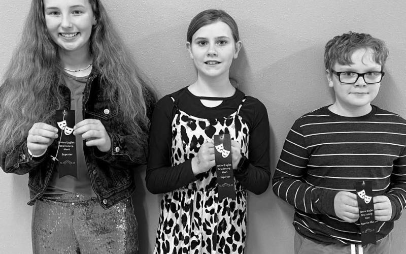 Summit Junior High Oral Interpretation contest was April 12. Webster Area students placing were, from left, Karlee Wik and Brittyn Bloom-superior duet and Casen Fish-superior plus humorous. Reporter &amp;amp; Farmer | Subscriber snapshot