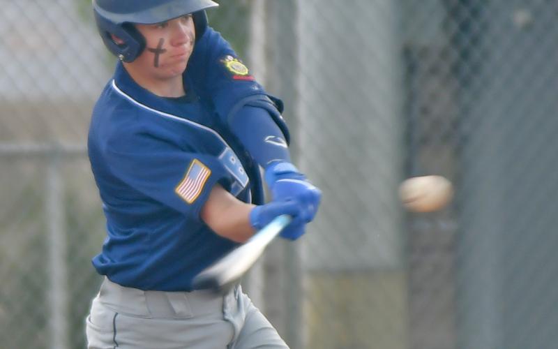Webster’s Legion Post 40 batter Sheldon Schmieg takes a swing at the ball pitched to him by Winner/Colome June 15. Ultimately Post 40 fell 2-9 on the night. Reporter &amp;amp; Farmer | Amanda Dulitz