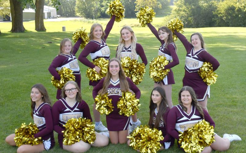 Webster Area Bearcat Cheerleaders are in back from left, Malin Kwasniewski, Brylie Reeves, Jaidryn Rice, Bunni Cyrus, Jaelyn Rithmiller; front Josie Spiering, Rylie Mortenson, Macee McGregor, Kolee Johnson and Bentley Miotke.