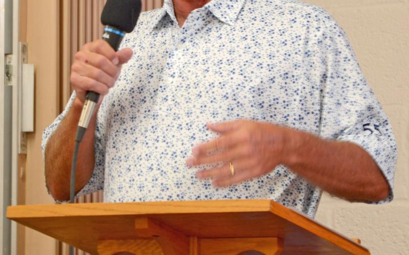 Bristol native Jeff Peterson spoke at Bethesda Lutheran Church Ladies Luncheon July 10 in Bristol. Peterson, who has biked across the country and walked the Appalachian Trail, talked about the role his faith played when putting himself through the mental and physical tests each of those events presented. Reporter &amp;amp; Farmer | Annie Witt