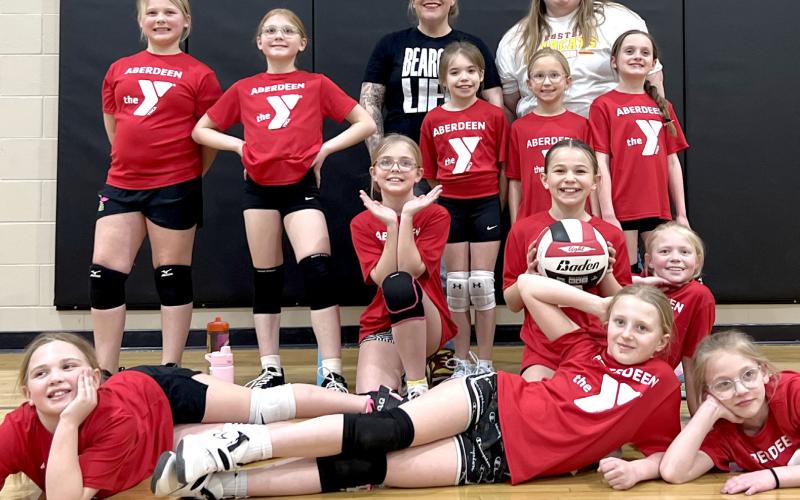 Webster third-fourth grade volleyball team placed fourth in Aberdeen’s Y tournament. Area competitors were from left, front, Aaliyah Lone, Kori Gaikowski, Addysen Hoops; second row, Skylar Ascher, Ada Kuecker, Hayden Letcher; third row, Kinsey Nelson, Millie Kvernevig, Finley Marko, Skylar Lee, Libby Huggett; back, coaches Kristen Marko and Kayla Kirchmeier. Reporter &amp;amp; Farmer | Subscriber snapshot
