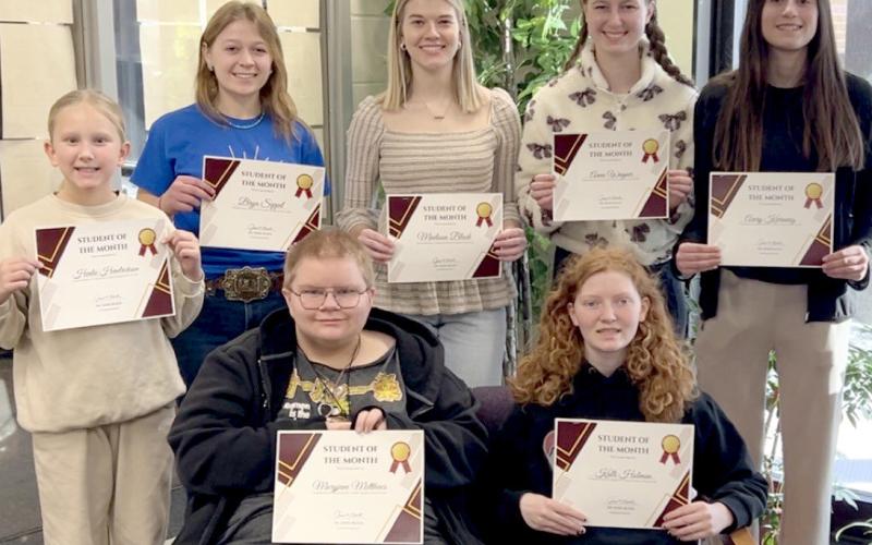 Webster Area Middle School and High School students of the month for February by grade, from left, are seated, 10th Maryjane Matthews and seventh Kalli Holman; standing, sixth Henlie Hendrickson, 11th Bryn Sippel, 12th Madison Block, ninth Anna Wagner and eighth Avery Kvernevig. Reporter &amp;amp; Farmer | Subscriber snapshot