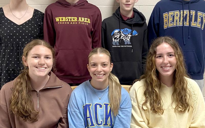 Webster Area Middle and High School students of the month for April were named. Pictured, by grade, from left are, front, 11th Karli Sannes, 10th Kenley Grewe, 12th Erin Sannes; back, eighth Sophia Wilson, seventh Avery Kvernevig, sixth Easton Ermer and ninth Jackson Baumgarn. Reporter &amp;amp; Farmer | Subscriber snapshot