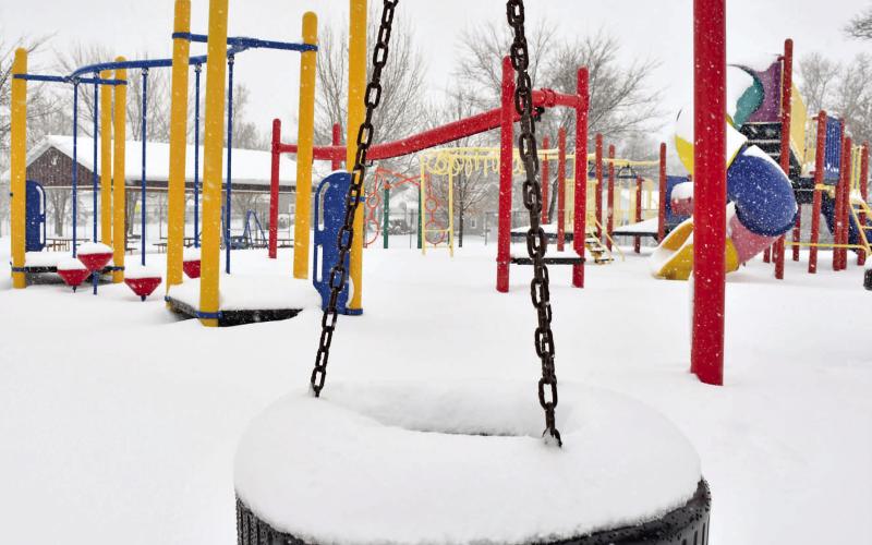 Webster Area School playground was devoid of any activity outside of collecting snowfall April 2 after two days of blizzarding occured. This storm represented 50 percent of Webster Area School’s snow days for the school year, according to superintendent Jim Block. Reporter &amp;amp; Farmer | Jessica Washenberger