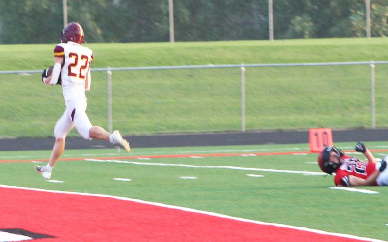 Running back Martin Dorsett scores a touchdown after beating a Sisseton defender deep for a 46 yard touchdown reception in the Webster Area Bearcats 36-0 win Aug. 23. Reporter &amp;amp; Farmer | Subscriber Snapshot