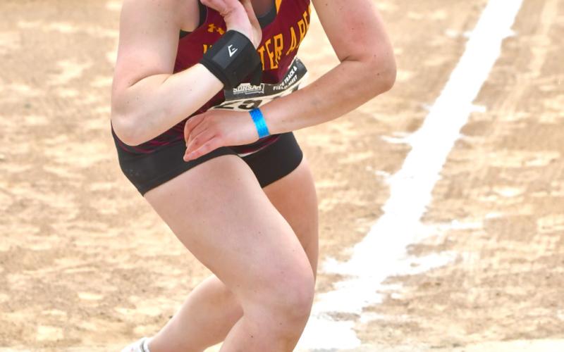 Katie Braun began a shot put attempt during the SDHSAA Class A State Track &amp;amp; Field meet in Sioux Falls May 30. Braun placed seventh with a throw of 34’4”. Reporter &amp;amp; Farmer | Leyton Beardslee