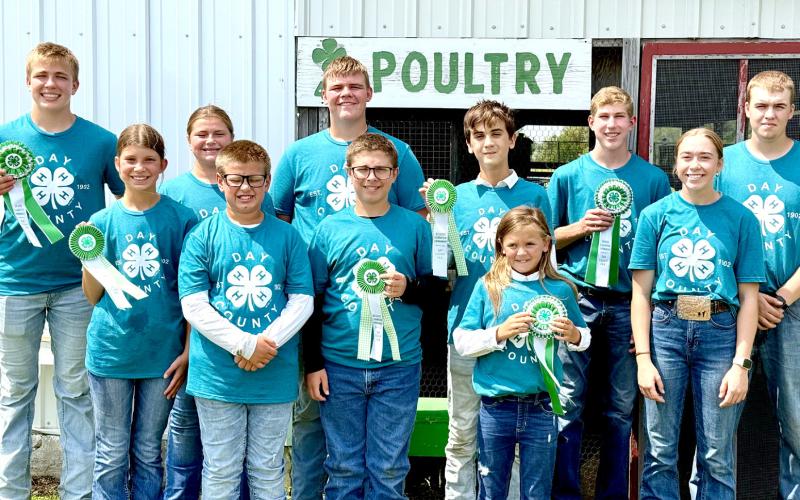 Participating in the Day County 4-H poultry show were from left, front, Kallie Zirbel, Collin Zirbel, Parker Zirbel, Ava Schulz, Macee McGregor; back, Aiden Gaikowski, Aliyah Zirbel, Bryson Zirbel, James Schulz, Gabriel Gaikowski and Blaise McGregor. Reporter &amp;amp; Farmer | Subscriber snapshot