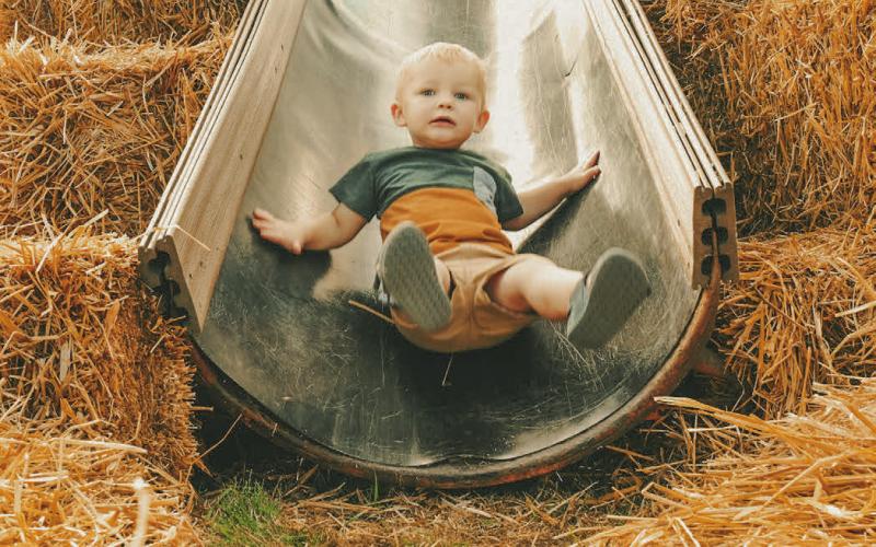 Fisher Kimble, age one, rides down a slide during Pumpkin Fest in Webster Oct. 4. He is the son of Huxley and Kali Kimbol from Watertown. Reporter &amp;amp; Farmer | Leyton Beardslee