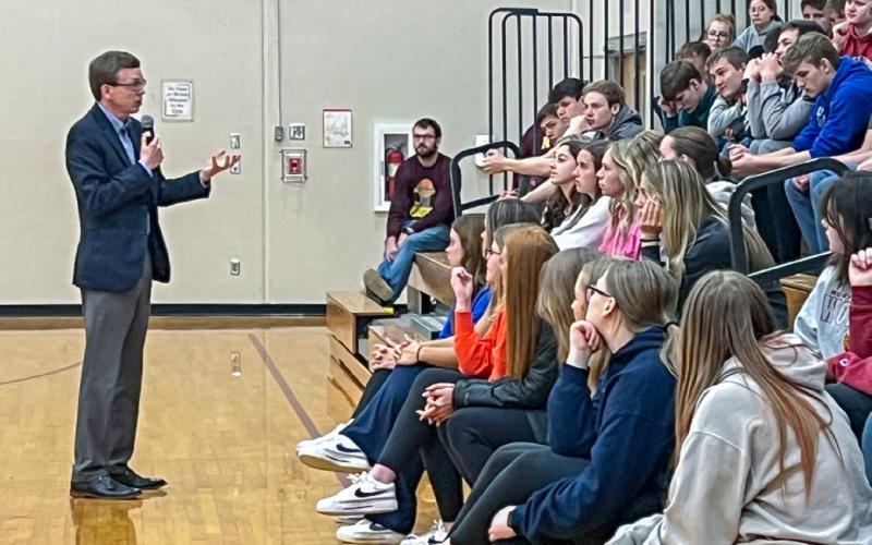Dusty Johnson, United States Representative was in Webster April 26. Here, he speaks to a gathering of Webster Area High School students in the Webster Area Elementary Gym. Reporter &amp;amp; Farmer | Subscriber snapshot