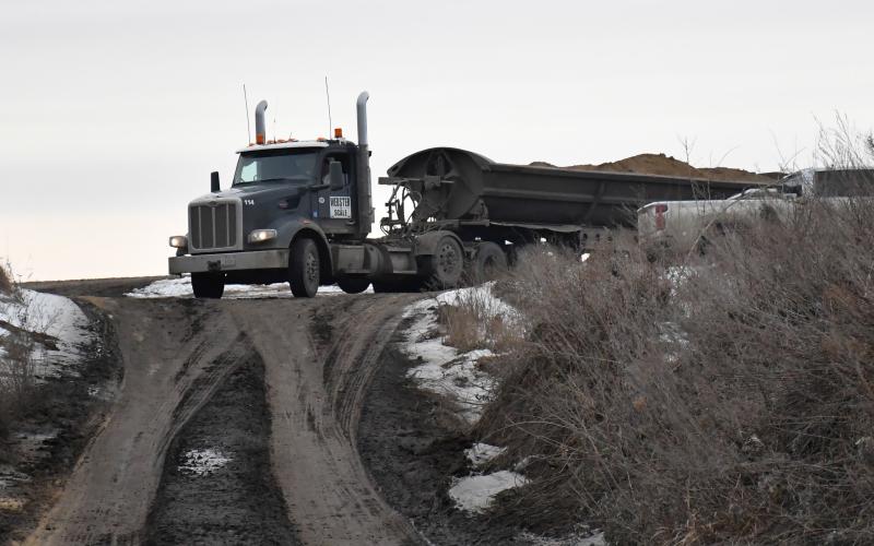 Fill dirt is coming from south of Webster along SD Highway 25 for the Webster Area School demolition project going on now. Here, a loaded truck pulls out of the pit Jan. 8. Reporter &amp;amp; Farmer | Connor Handrahan