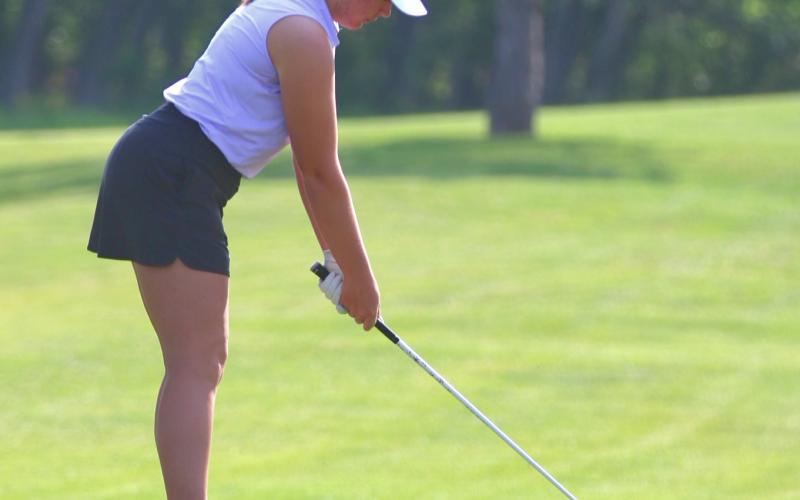 Bailee Ninke lines up a shot during the girls state golf tournament held June 2-3 in Watertown at Prairie Winds course. Ninke shot a 102 day one followed by 91 on day two placing her 32nd. Reporter &amp;amp; Farmer | subscriber snapshot