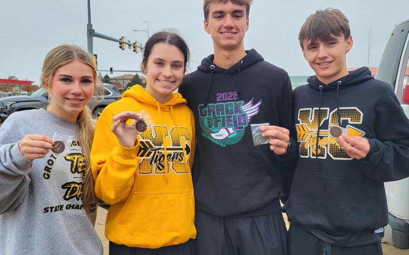 Groton Area cross country runners, from left, Reyelle Gilbert, Kella Tracy, Jayden Schwan and Riley Schellenberger qualified for the SDHSAA Class A meet in Huron Oct. 25. Reporter &amp;amp; Farmer | Subscriber snapshot