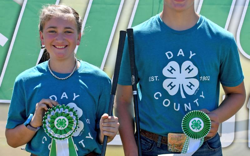 Winners of the Day County Fair 4-H beef showmanship, junior division, are Cora Larson as grand champion and Karsyn Gaikowski as reserve grand champion. They put forth their best efforts at the event Aug. 9. Reporter &amp;amp; Farmer | Amanda Dulitz