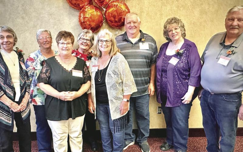 Bradley Class of 1973 members are from left, Marlys (Wookey) Mitchell, Rebecca (Moe) Caulfield, Gloria (Stern) Grewe, Patsy (Kasin) Flatten, Pamela (Obermeier) VanGilder, Richard Flatten, Patricia (Reppe) Peterson and Allen Grewe. Reporter &amp; Farmer | Subscriber snapshot