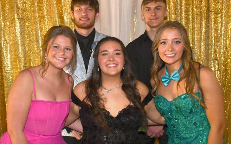 Members of the Webster Area High School student council posed for a picture April 14 during their junior-senior prom. Pictured from left are senior class president Alaina Baumgarn, student council president Trace Shoemaker, senior class vice president Joslyn Haugen, junior class president Gavin Witt and sstudent council and junior class vice president Harley Johnson. Reporter &amp;amp; Farmer | Amanda Dulitz