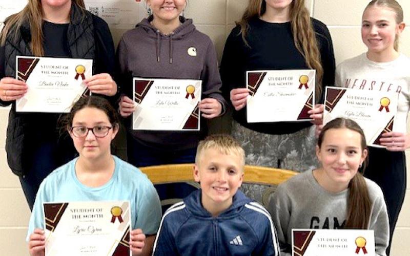 Webster Area Middle and High School students of the month for November are, by grade, from left, front, Lyric Cyrus, sixth; Coen Halvorson, seventh; Tegan Howder, eighth; back, Bailee Ninke, 12th; Lola Wells, 11th; Callie Shoemaker, 10th and Ayla Bloom, ninth. Reporter &amp;amp; Farmer | Subscriber snapshot