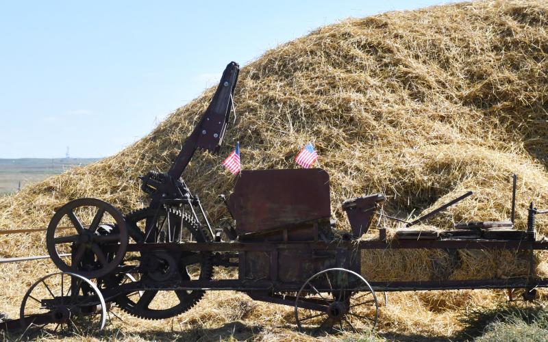 Agricultural practices were demonstrated in Andover with the semicentennial celebration of the James Valley Threshing Show taking place Sept. 6-8. Pictured here, is a vintage method of baling hay which was displayed for guests. Reporter &amp;amp; Farmer | Brenner Cariveau