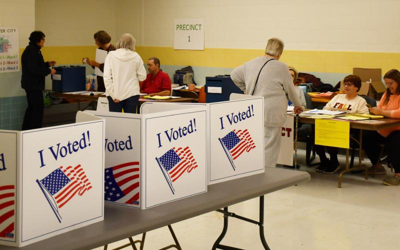 Day County citizens talk to local election workers and turn in their ballots Nov. 5 during the 2024 General Election at the Day County Courthouse. Reporter &amp;amp; Farmer | Brenner Cariveau